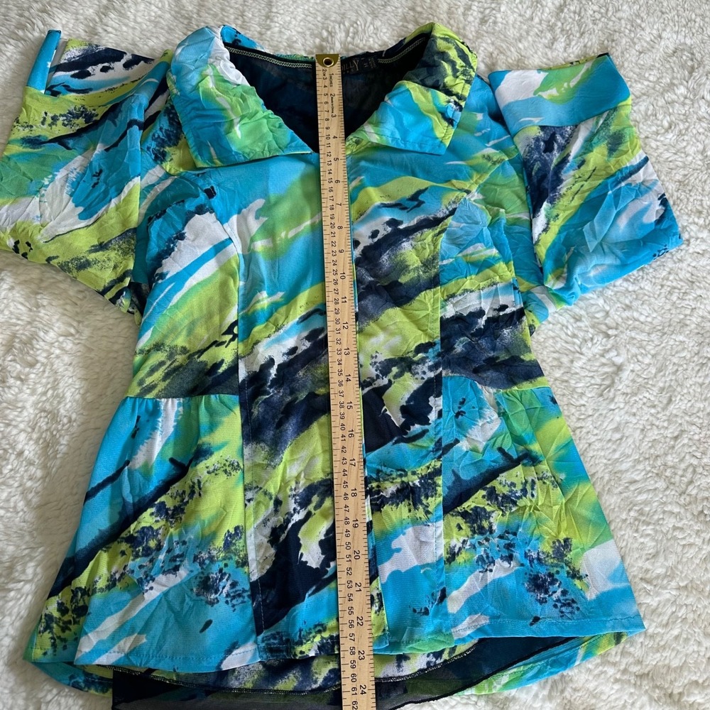 Picadilly Fashions 2-Pc Set Top & Mesh Tank Abstract Multi-Color Blue Green Sz M - Picture 4 of 11